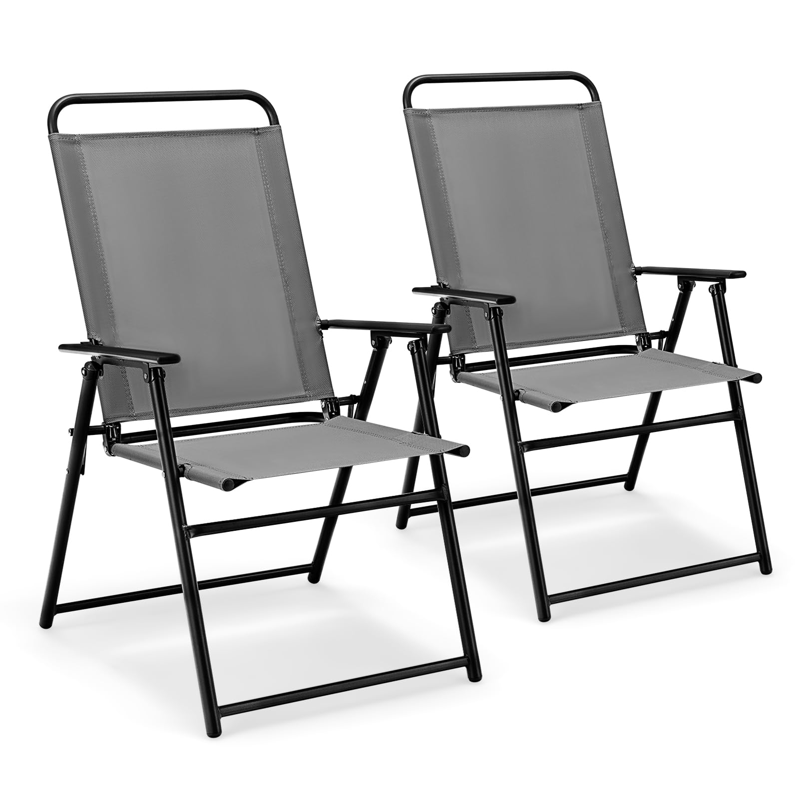Tangkula Lot de 2 chaises de salle à manger pliantes pour terrasse, chaises de jardin pliantes peu encombrantes avec accoudoirs et dossier